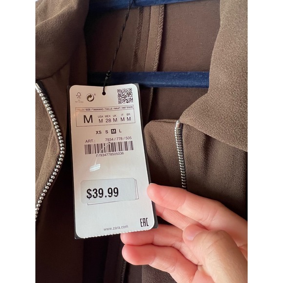 Zara Woman Olive Green Jumpsuit Utility Style Silver Zip Long‎ Sleeve Pockets - Picture 7 of 10